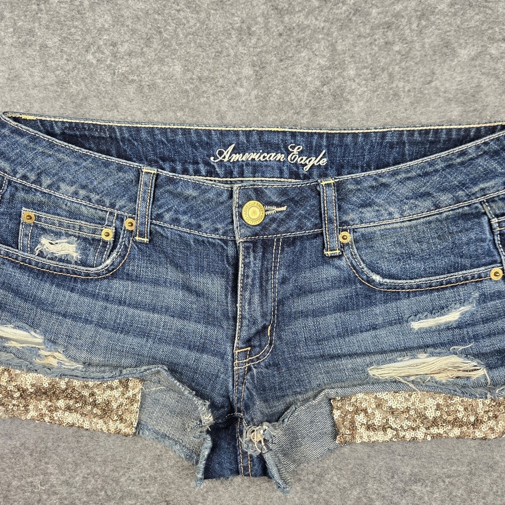 American Eagle Shorts Women's Size 6 Regular Cut Off Distressed Low Rise Sequins - Picture 2 of 9